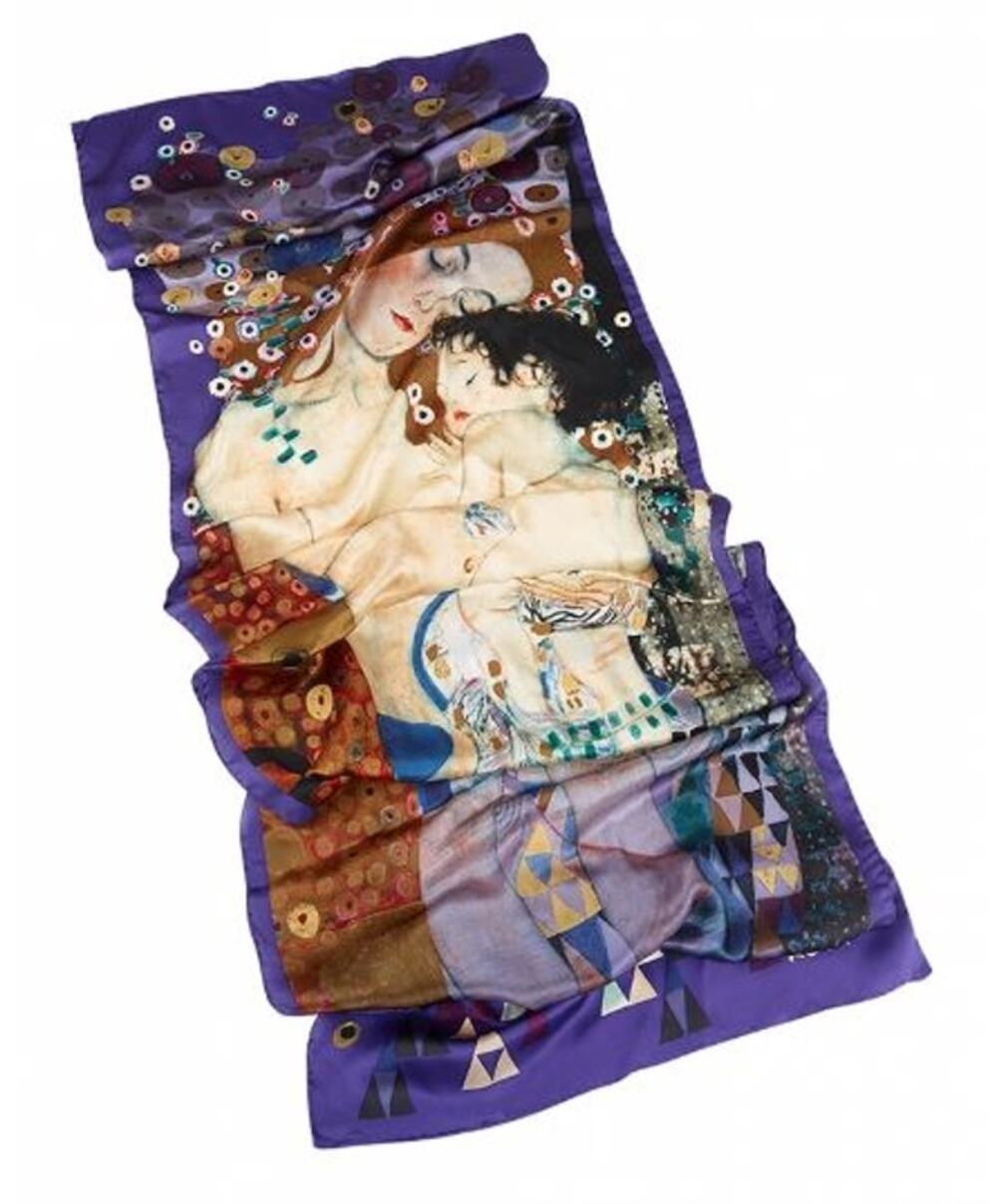 Gustav Klimt Mother and Child Silk Long Scarf Shawl Purple Art Deco Tapestry